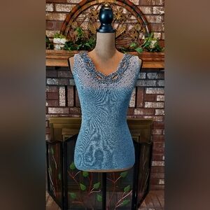 Cache Silver Metallic Shimmer Beaded Tank Top Size Large